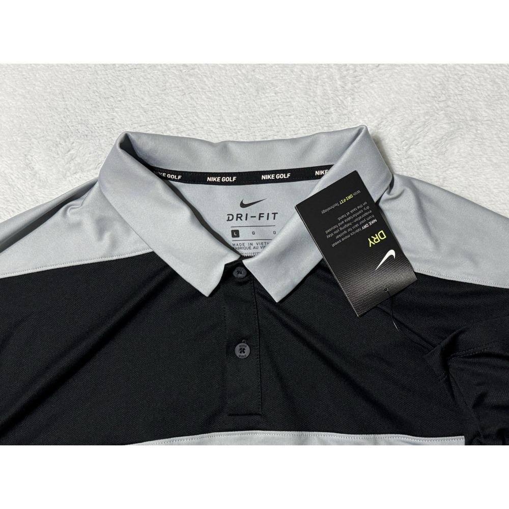 Nike Golf Polo Shirt Men's Large Gray Black Color Block Dri-Fit Short Sleeve